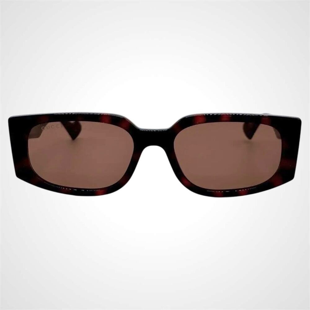 NEW GUCCI Sunglasses Brown 55-18-140 New Rectangle Havana Tortoise Gold GG Metal - Picture 4 of 12